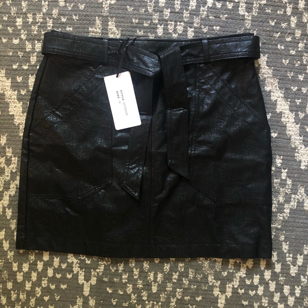 Black Faux Leather Croc Mini Skirt